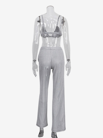 ジャケット、パンツ、ブラが付いた光沢のある3ピースのコーディネートセット（イブニングイベントやクラブ2025）