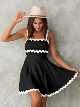 ブラック ツートンカラーのドレス ノースリーブ ストレッチ セクシー サマー ミニドレス