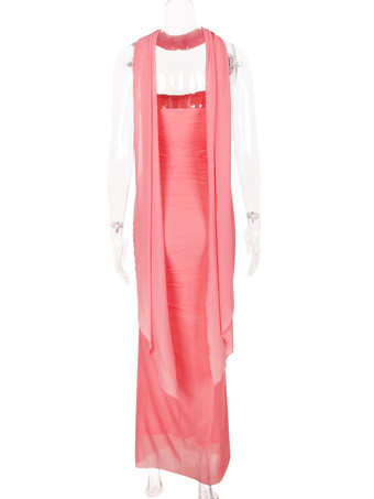 ストラップレスコルセット、メッシュマキシスカート、ネックスカーフのパーティー3ピースコーデセット（レディース2025年）