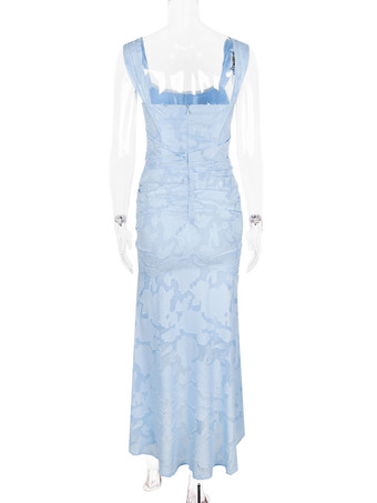 フローラル マキシドレス スクエアカラー ノースリーブ マーメイド プリーツ パーティードレス レディース 2025