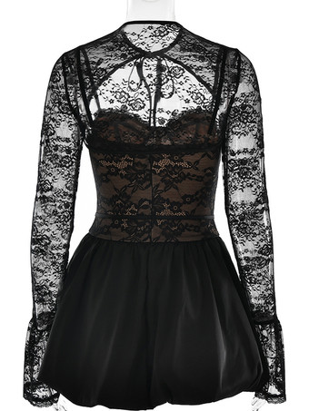 取り外し可能なボレロ付きブラックレースコルセットドレス 誕生日パーティー用パフボールミニドレス レディース 2025