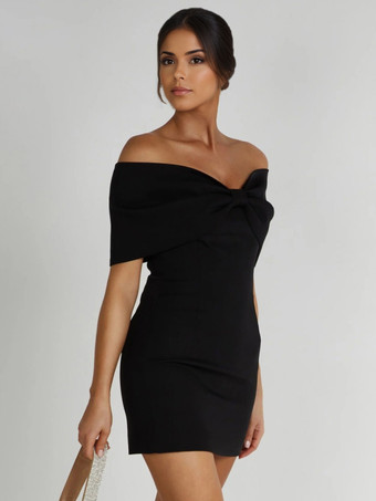 ボディコン ドレス バックレス フォールドオーバー パーティー ミニ ドレス ブラック