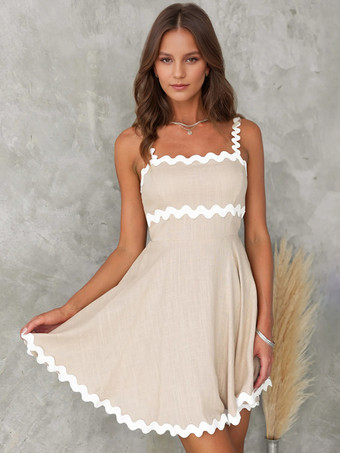 アプリコットツートンカラーのドレス ノースリーブ ストレッチ セクシー サマー ミニドレス