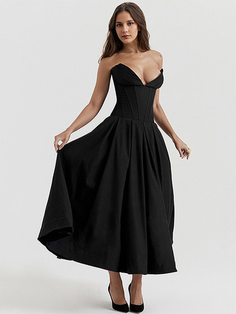 プリンセスラインドレス プランジボディス フルサークルスカート プロムミディドレス