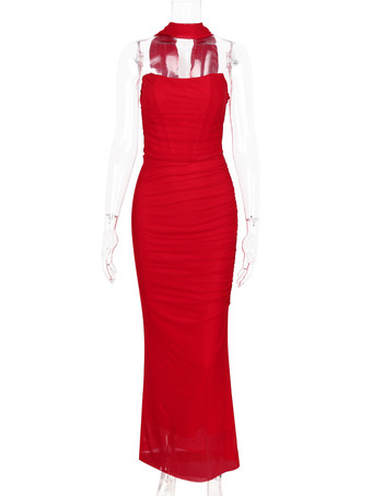 ストラップレスコルセット、メッシュマキシスカート、ネックスカーフのパーティー3ピースコーデセット（レディース2025年）