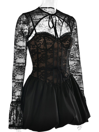 取り外し可能なボレロ付きブラックレースコルセットドレス 誕生日パーティー用パフボールミニドレス レディース 2025