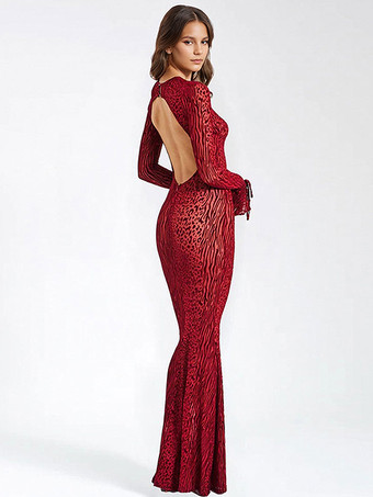 クラブドレス レディース ジュエルネック セクシー 長袖 ポリエステル セクシードレスワインレッド