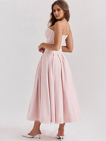 プリンセスラインドレス プランジボディス フルサークルスカート プロムミディドレス