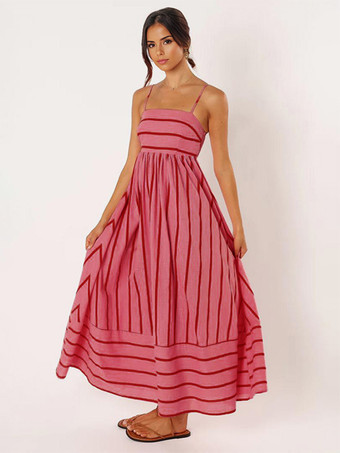 サマードレスストラップネックストライプカットアウトバックレスアプリコットロングビーチドレス