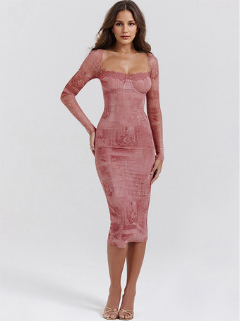 レトロペインティングドレスバックレスローカット魅惑的でエレガントなフィットドレス