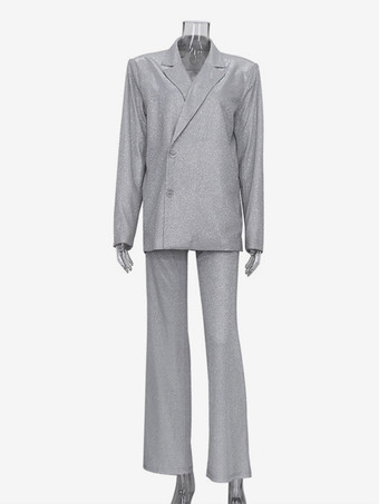 ジャケット、パンツ、ブラが付いた光沢のある3ピースのコーディネートセット（イブニングイベントやクラブ2025）