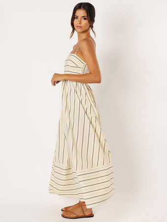 サマードレスストラップネックストライプカットアウトバックレスアプリコットロングビーチドレス