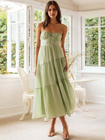 ボヘミアンドレス カットアウト ノースリーブ アシンメトリー コテージコア サマー ミディドレス