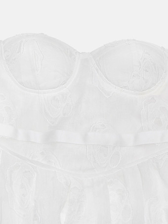 Robe bustier blanche en jacquard floral décolleté en cœur plissée ligne A robe de soirée mi-longue 2025