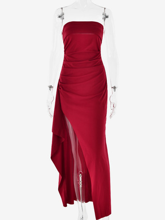 オフショルダー マキシドレス フリル プリーツ ハイカット プロムドレス