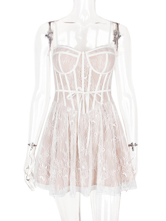 レースコルセットミニドレス スウィートハートカラー Aライン バースデーパーティー セクシーストラップドレス 2025