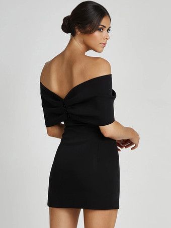ボディコン ドレス バックレス フォールドオーバー パーティー ミニ ドレス ブラック