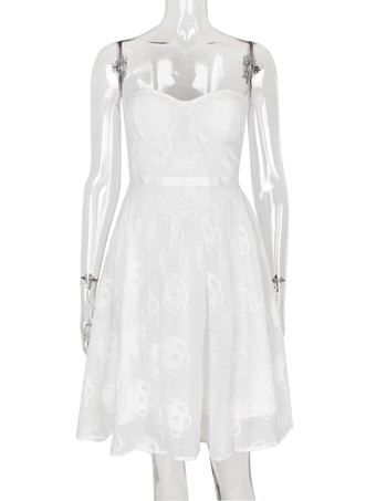 Robe bustier blanche en jacquard floral décolleté en cœur plissée ligne A robe de soirée mi-longue 2025