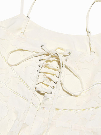 レースアップバック付きフローラルジャカードミニドレス、セクシーなAラインストラップドレス、女性用2026