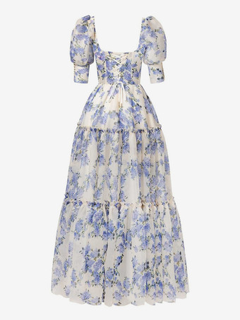 パーティードレス 花柄 オフショルダー ティアード Aライン エレガント プロム マキシ フォークロア ドレス