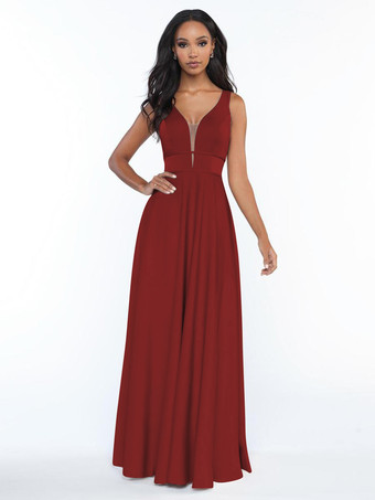 バーガンディーブライズメイドドレス ノースリーブ オープンバック Aライン フロアレングス フォーマルガウン