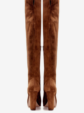 スエードオーバーニーブーツ コーヒーブラウン プラットフォーム ラウンドトゥ チャンキーヒール サイハイブーツ