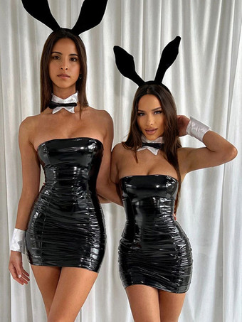 PUレザークラブウェアオフショルダーバックレスセクシーショートナイトアウトドレス