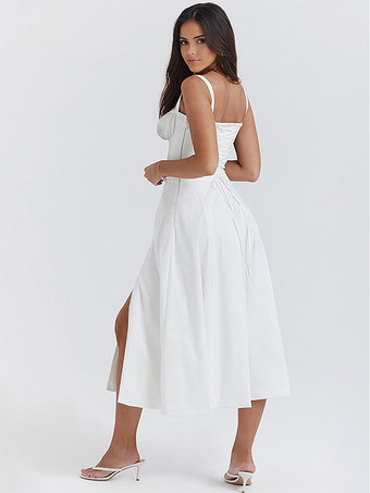 ソフトピンクのサマードレス ノースリーブ ストラップネック コテージコア レースアップ ミディドレス レディース