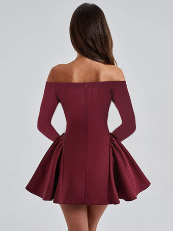 Mini Dress Plunge Bardot Neckline A-line Birthday Party Dress For Women 2025