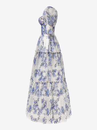 パーティードレス 花柄 オフショルダー ティアード Aライン エレガント プロム マキシ フォークロア ドレス