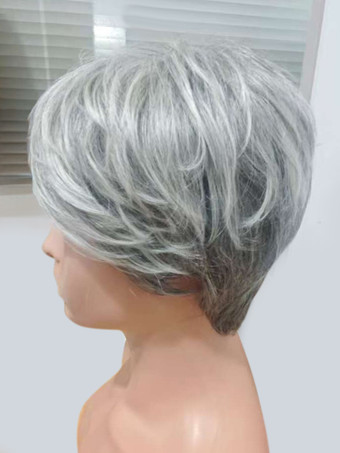 女性の人間の髪の毛のかつら白い層状のストレートミディアムウィッグ