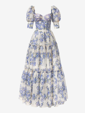 パーティードレス 花柄 オフショルダー ティアード Aライン エレガント プロム マキシ フォークロア ドレス