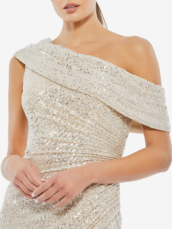 パーティードレス ホワイト ワンショルダー スパンコール ハイスリット セミフォーマルドレス