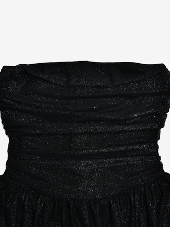 パーティードレス レッド ストラップレス リボン ノースリーブ オープンショルダー セミフォーマルドレス