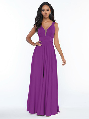 ラベンダーブライズメイドドレス ノースリーブ オープンバック Aライン フロアレングス フォーマルガウン