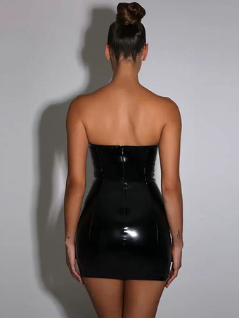 PUレザークラブウェアオフショルダーバックレスセクシーショートナイトアウトドレス