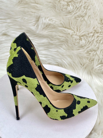 ハイヒールパンプス 馬毛 ポインテッドトゥ アニマル柄 スリッポンパンプス