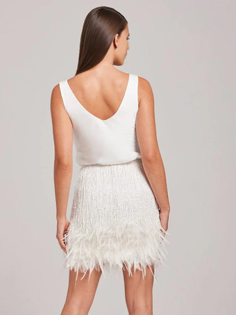ノースリーブVバックトップスとフリンジミニドレスのツーピースコーデセット（パーティー用）2025