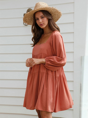 チュニックドレス 七分袖 バックレス ティアード サマーカジュアルショートドレス 2025