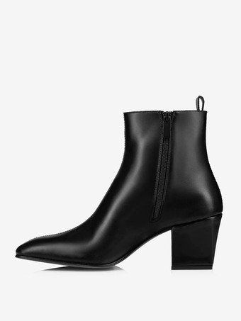 メンズ ブロックヒール ブラック ポインテッドトゥ ショートブーツ パーティー プロム ドレスブーツ