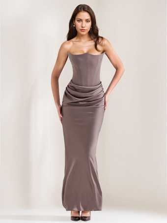 グレイボディコンドレス グレー ノースリーブ プリーツ シック ストラップレス イレギュラー ボディコンドレス シースドレス