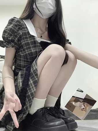 ゴシック ロリータ ドレス フリル チェック柄 ブラック ブラック