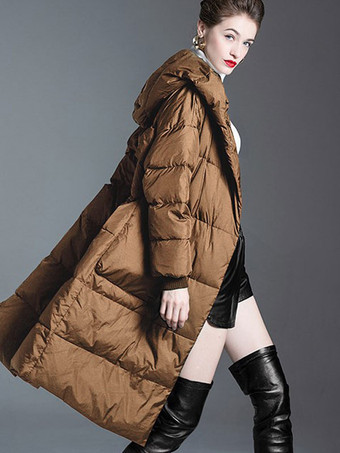 ブラック ダウン コート フード付き ロング パファー 冬 アウターウェア 女性用