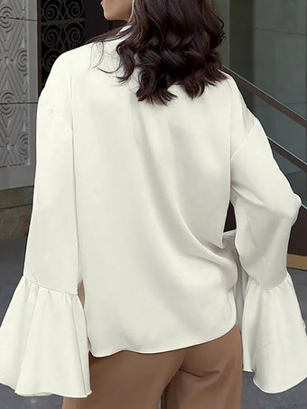 サテンブラウス、タイネック、ベル、長袖、春、エレガント、レディースシャツ 2025