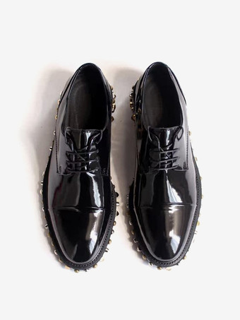 メンズドレスシューズ ラウンドトゥ リベット 牛革 スタッド ダービーシューズ