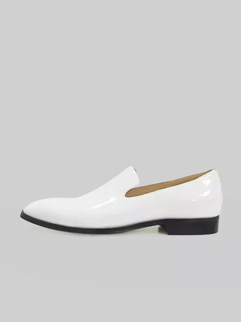 メンズ スリッポン ローファー カットアウト ドレス ローファー プロム パーティー ウェディング シューズ パテントレザー V字型ノッチ