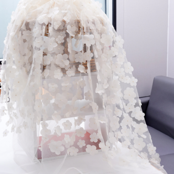 アイボリー イブニングドレス ボールガウン Vネック オーガンザ フロアレングス アップリケ 社交パーティードレス