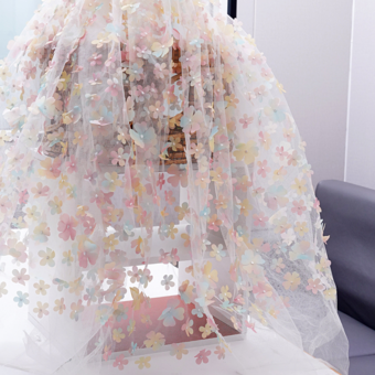 バニラクリームイブニングドレス ボールガウン Vネック オーガンザ フロアレングス アップリケ 社交パーティードレス