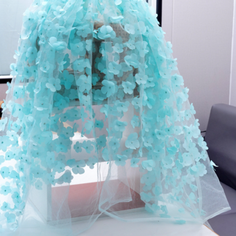 ティールイブニングドレス ボールガウン Vネック オーガンザ フロアレングス アップリケ 社交パーティードレス