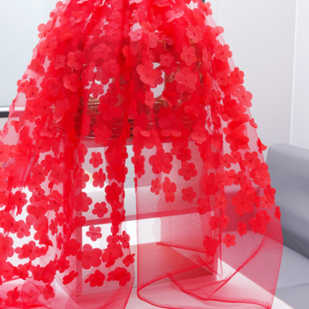 レッド イブニングドレス ボールガウン Vネック オーガンザ フロアレングス アップリケ 社交パーティードレス